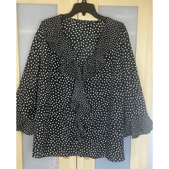 Jones New York Black Polka-Dot Blouse Sz 3X Ruffles Party Career Boho Top - Picture 1 of 5